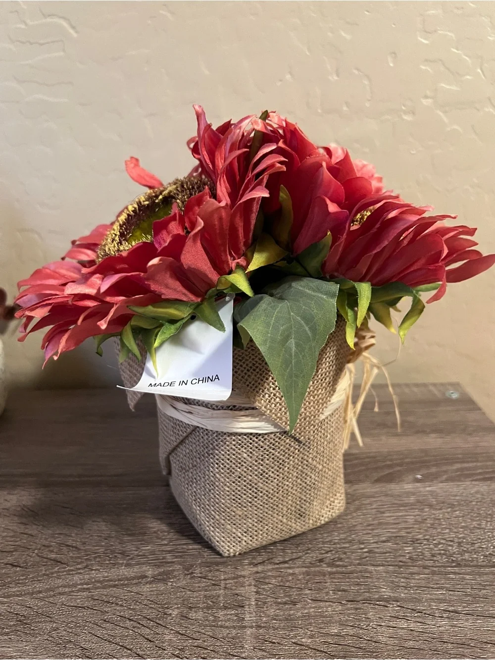 Sunflower Pink Bouquet Burlap Straw Fall Potted Homegoods NWT